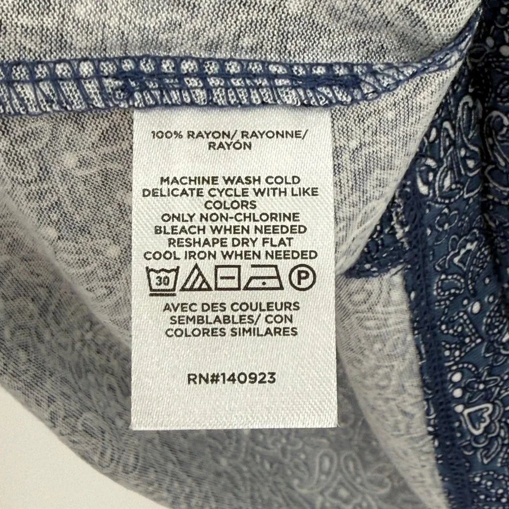 NWT LOFT‎ Blue Paisley Puff Sleeve Split Neck Rayon Top Women XS Boho